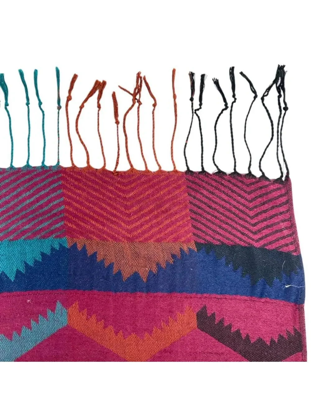 Colorful Geometric Patterned Scarf with Fringe